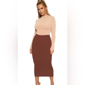 Naked Wardrobe brown NW high waisted midi skirt size XS ✨